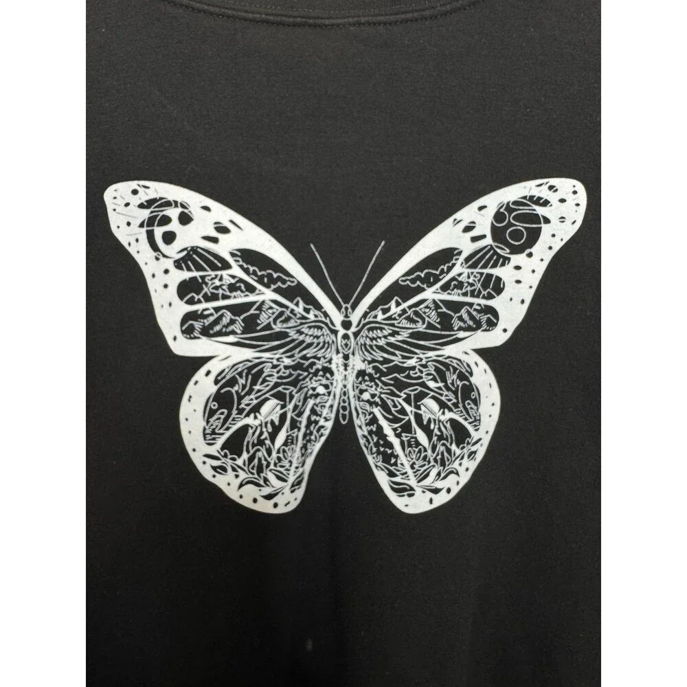 Silver Beach XL Unisex Sweatshirt Butterfly Print Black Long Sleeve Crewneck - Picture 6 of 7
